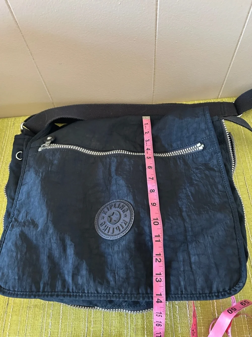 Kipling Black Nylon Messenger Bag with Adjustable Strap expandable unisex